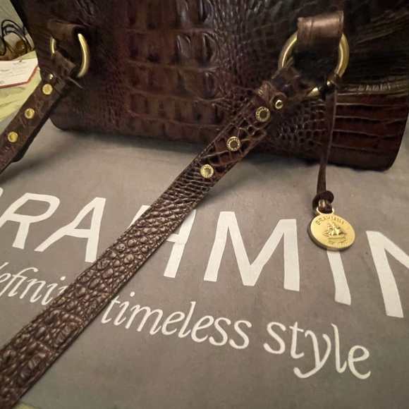 Vintage Brahmin Crocodile Embossed Gold Accents Shoulder Hand Bag Purse Dust bag - Picture 9 of 16